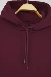 TRENDYOLMİLLA Plum Thick Fleece Inside Oversized/Wide Pattern Hooded Basic Knitting Sweatshirt - Image 6