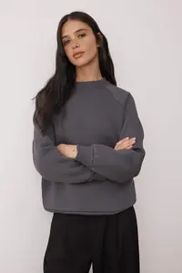 TRENDYOLMİLLA Anthracite relaxed/Rahat Pattern Basic Raglan Sleeve Crew Neck Knitting Sweatshirt - Image 2