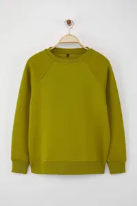 TRENDYOLMİLLA Oil Green relaxed/Rahat Pattern Basic Raglan Sleeve Crew Neck Knitting Sweatshirt - Image 5