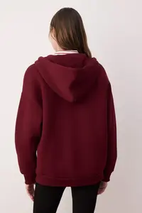 TRENDYOLMİLLA Burgundy Oversized/Comfortable Cut Zippered Thick Fleece Lined Knitting Sweatshirt - Image 3