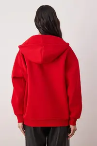 TRENDYOLMİLLA Red Oversized/Comfortable Cut Zippered Thick Fleece Lined Knitting Sweatshirt - Image 4