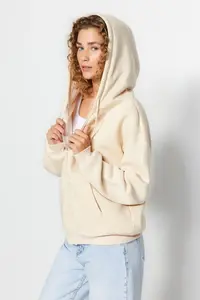 TRENDYOLMİLLA Stone Oversized/Comfortable Cut Basic Hooded Zippered Thick Fleece Lined Knitting Sweatshirt - Image 3