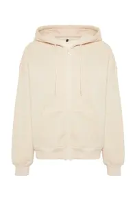 TRENDYOLMİLLA Stone Oversized/Comfortable Cut Basic Hooded Zippered Thick Fleece Lined Knitting Sweatshirt - Image 6