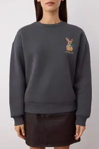 TRENDYOLMİLLA Anthracite animals Embroidered Regular/Normal Pattern Thick Fleece Inside Knitting Sweatshirt - Image 3
