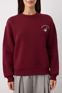 TRENDYOLMİLLA Burgundy animals Embroidered Regular/Normal Pattern Thick Fleece Inside Knitting Sweatshirt - Image 3
