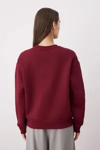 TRENDYOLMİLLA Burgundy animals Embroidered Regular/Normal Pattern Thick Fleece Inside Knitting Sweatshirt - Image 4