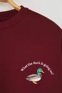 TRENDYOLMİLLA Burgundy animals Embroidered Regular/Normal Pattern Thick Fleece Inside Knitting Sweatshirt - Image 6