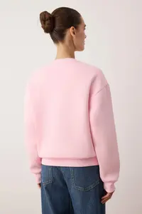 TRENDYOLMİLLA Light Pink animals Embroidered Regular/Normal Pattern Thick Fleece Inside Knitting Sweatshirt - Image 4