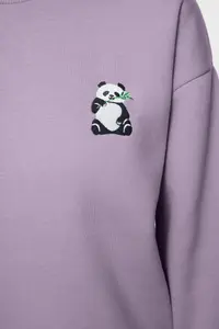 TRENDYOLMİLLA Lilac animals Embroidered Regular/Normal Pattern Thick Fleece Inside Knitting Sweatshirt - Image 5
