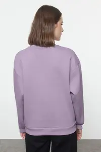 TRENDYOLMİLLA Lilac animals Embroidered Regular/Normal Pattern Thick Fleece Inside Knitting Sweatshirt - Image 6