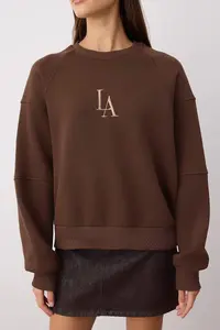 TRENDYOLMİLLA Brown Crew Neck Regular Fit Embroidered Thick Knitting Sweatshirt with Fleece Inside - Image 3