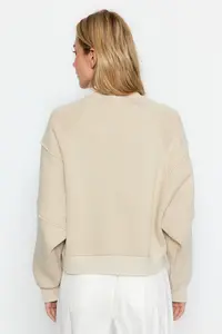 TRENDYOLMİLLA Stone Crew Neck Regular Fit Embroidered Thick Knitting Sweatshirt with Fleece Inside - Image 3