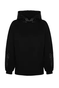 TRENDYOLMİLLA Black Thick Quilted Oversized/Wide Cut Hooded Knitting Sweatshirt - Image 7