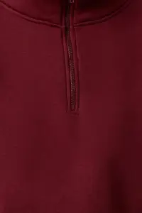 TRENDYOLMİLLA Burgundy Comfortable Cut Crop Zippered Dog collar Thick Fleece Inside Knitting Sweatshirt - Image 3
