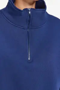 TRENDYOLMİLLA Navy Blue Comfortable Cut Crop Basic Zippered Dog collar Thick Fleece Inside Knitting Sweatshirt - Image 5