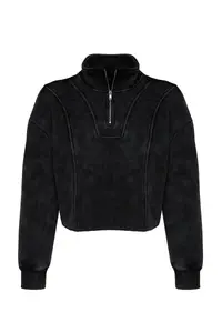 TRENDYOLMİLLA Anthracite Antique/Faded Effect Comfortable Cut Crop Thick Fleece Lined Knitting Sweatshirt - Image 7