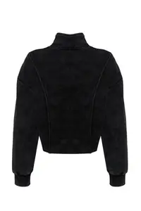 TRENDYOLMİLLA Anthracite Antique/Faded Effect Comfortable Cut Crop Thick Fleece Lined Knitting Sweatshirt - Image 8