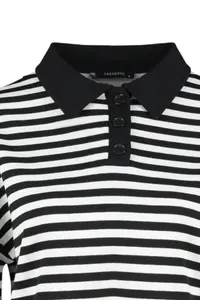 TRENDYOLMİLLA Black Striped Polo Shirt Collar Thick Oversized Knitting Sweatshirt with Fleece Inside - Image 7