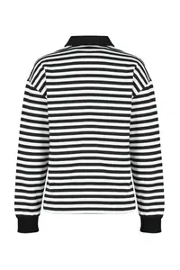 TRENDYOLMİLLA Black Striped Polo Shirt Collar Thick Oversized Knitting Sweatshirt with Fleece Inside - Image 8