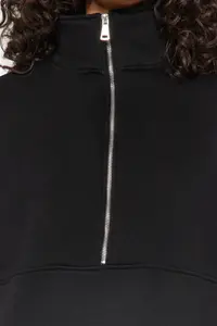 TRENDYOLMİLLA Black Oversized/Wide Pattern Half Zippered Thick Fleece Inside Knitting Sweatshirt - Image 5