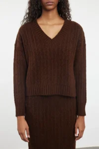 TRENDYOLMİLLA Brown Woolly Hair Knitting Knitwear Top and Bottom Set - Image 3