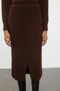 TRENDYOLMİLLA Brown Woolly Hair Knitting Knitwear Top and Bottom Set - Image 4