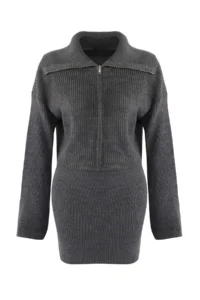 TRENDYOLMİLLA Anthracite Turndown collar Knitwear Top and Bottom Set - Image 6