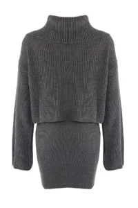 TRENDYOLMİLLA Anthracite Turndown collar Knitwear Top and Bottom Set - Image 8