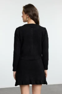 TRENDYOLMİLLA Black Buklet Arched Etekli Knitwear Top and Bottom Set - Image 5