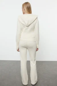 TRENDYOLMİLLA Stone Mercerized Look Premium Yarn/Special Yarn Hooded Knitwear Top and Bottom Set - Image 5