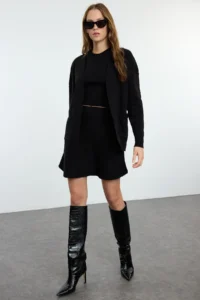 TRENDYOLMİLLA Black Skirt-Blouse-Cardigan 3 Sets Knitwear Top and Bottom Set