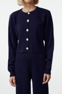 TRENDYOLMİLLA Navy Blue Crop Knitwear Top and Bottom Set - Image 3