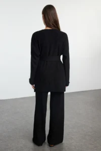 TRENDYOLMİLLA Black Midi Size Belted Knitwear Top and Bottom Set - Image 5