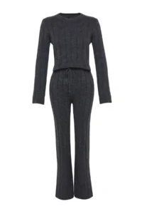 TRENDYOLMİLLA Anthracite Crop Soft textured Knitwear Top and Bottom Set - Image 6
