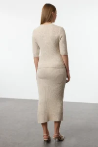 TRENDYOLMİLLA Ecru Soft textured Knitwear Top and Bottom Set - Image 5