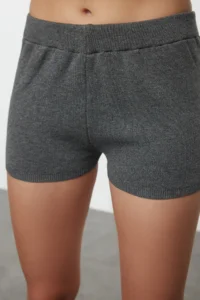 TRENDYOLMİLLA Anthracite Mercerized Appearance. Premium Yarn/Special Yarn OF shorts Top and Bottom Set - Image 4