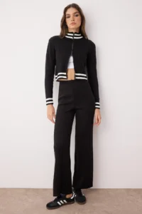 TRENDYOLMİLLA Black Zippered Knitwear Top and Bottom Set