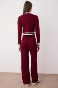 TRENDYOLMİLLA Burgundy Zippered Knitwear Top and Bottom Set - Image 5