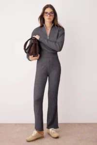 TRENDYOLMİLLA Anthracite Zippered Knitwear Top and Bottom Set - Image 2