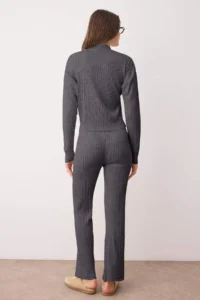 TRENDYOLMİLLA Anthracite Zippered Knitwear Top and Bottom Set - Image 4