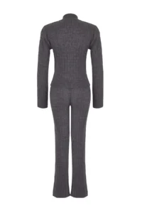 TRENDYOLMİLLA Anthracite Zippered Knitwear Top and Bottom Set - Image 6