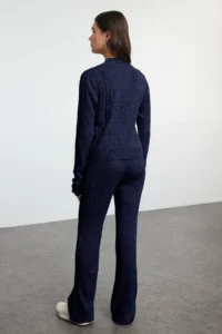 TRENDYOLMİLLA Navy Blue Zippered Knitwear Top and Bottom Set - Image 5