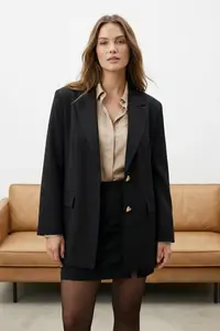 TRENDYOLMİLLA Black Oversized Heart buttoned Weaving Blazer Jacket