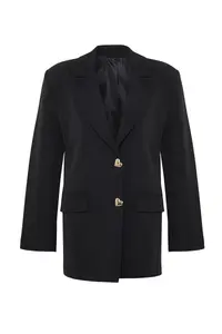 TRENDYOLMİLLA Black Oversized Heart buttoned Weaving Blazer Jacket - Image 7