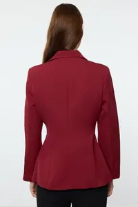 TRENDYOLMİLLA Burgundy Zipper Detailed Weaving Blazer Jacket - Image 6
