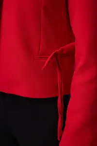 TRENDYOLMİLLA Red Bow/Ribbon Detailed Shirt Collar Crop Weaving New year Blazer Jacket - Image 3