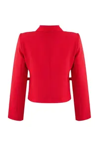 TRENDYOLMİLLA Red Bow/Ribbon Detailed Shirt Collar Crop Weaving New year Blazer Jacket - Image 8