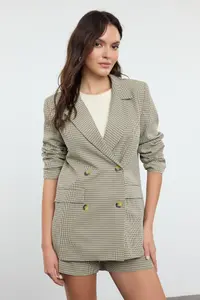 TRENDYOLMİLLA Brown Crowbar Patterned Weaving Blazer Jacket - Image 2