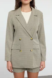 TRENDYOLMİLLA Brown Crowbar Patterned Weaving Blazer Jacket - Image 3