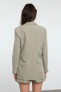 TRENDYOLMİLLA Brown Crowbar Patterned Weaving Blazer Jacket - Image 5